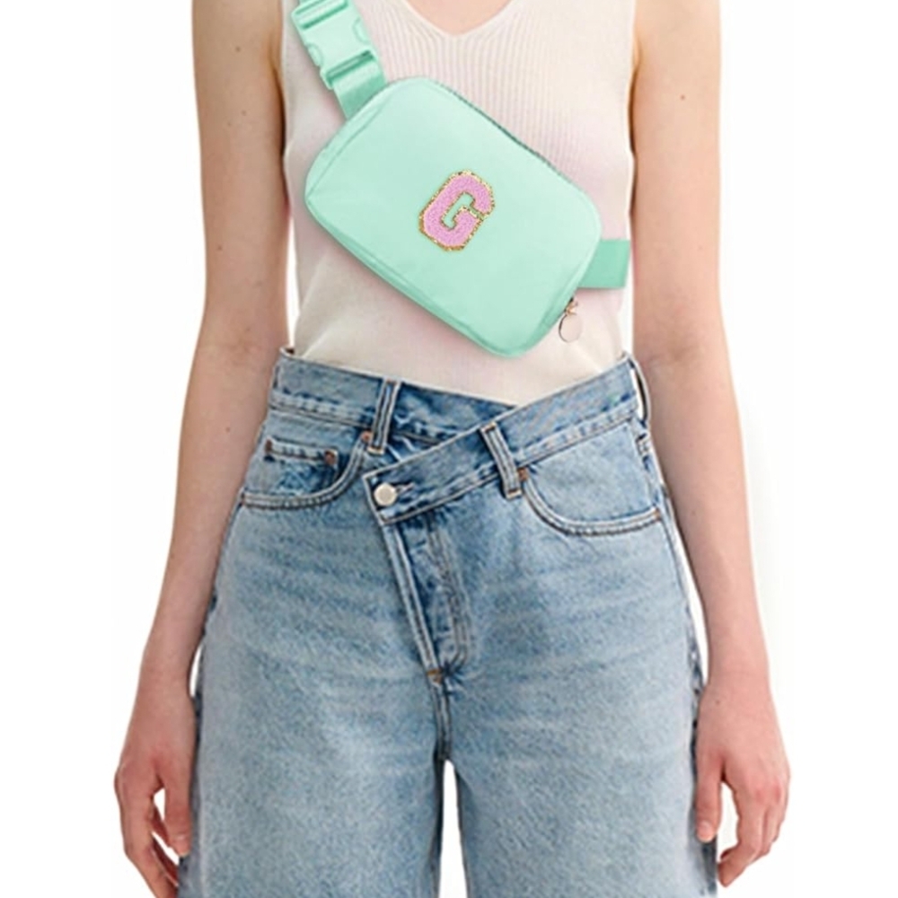 Pink and Gold Personalized Fanny Pack Light Green
